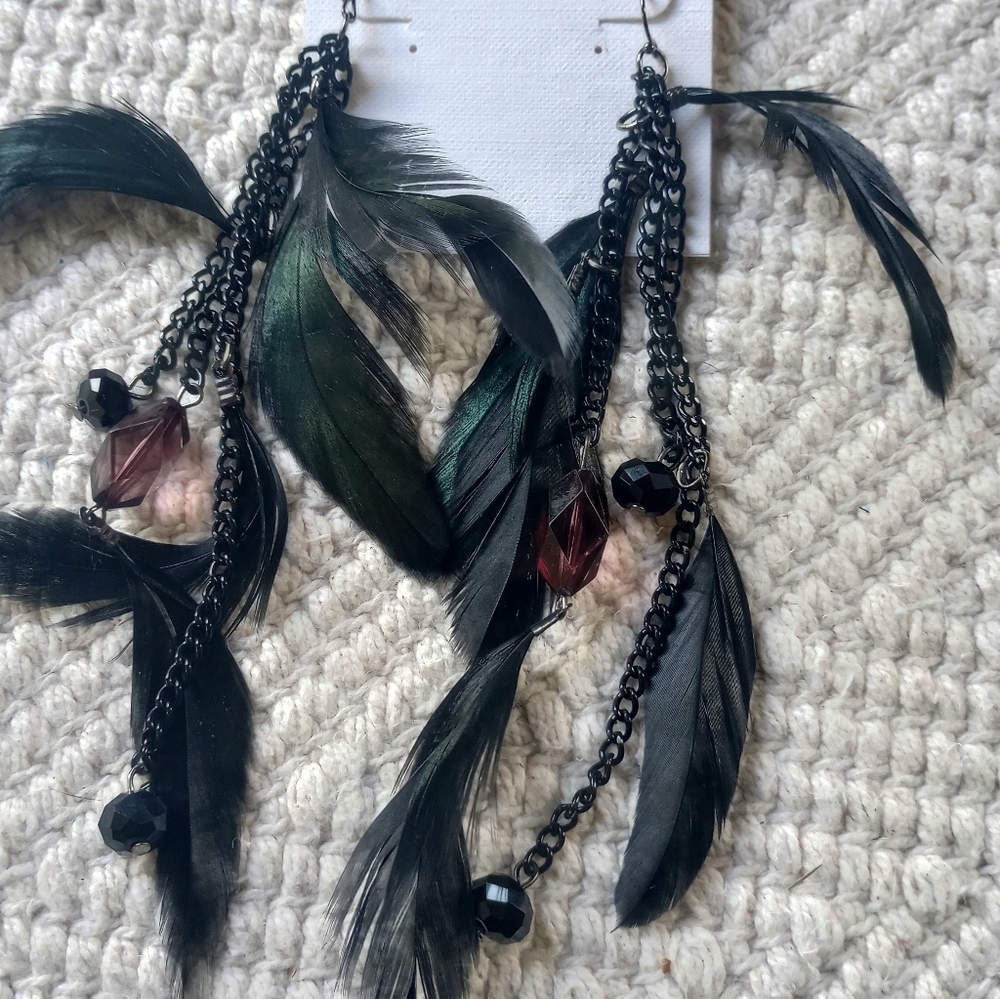Vintage Black Feather Haskell Earrings